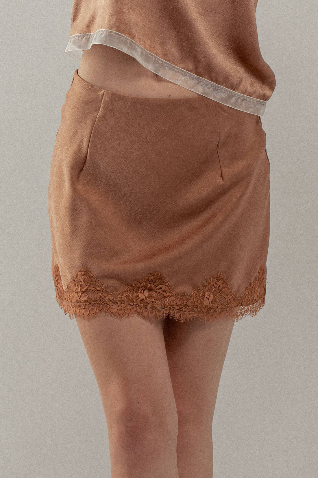 Lace Trim Satin Mini Skirt