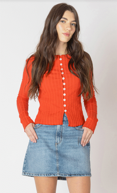 CANDY RED BUTTON FRONT TOP