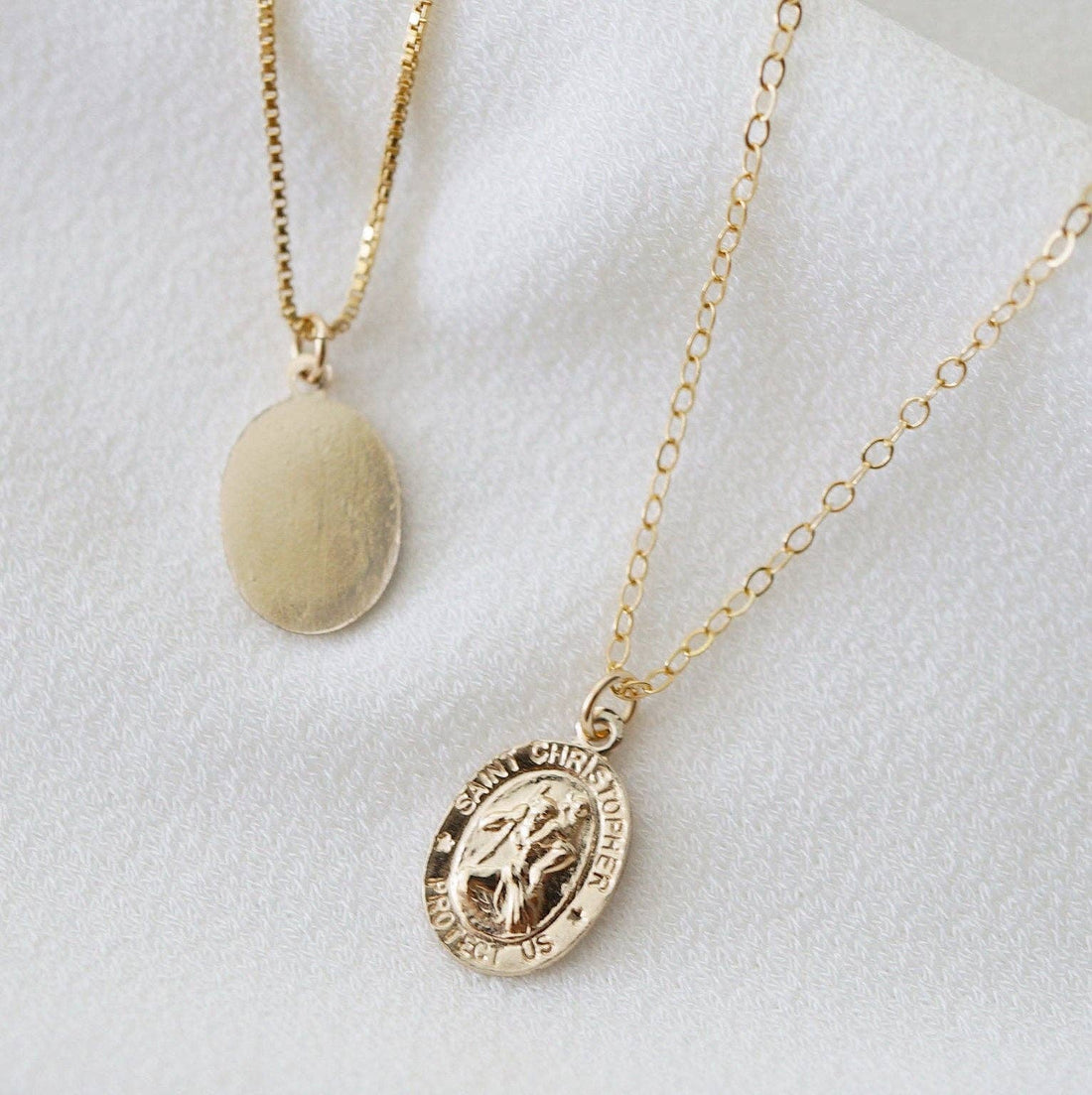 St. Christopher Traveler's Protection Gold Coin Necklace: 16" Box chain / 14K Gold Fill