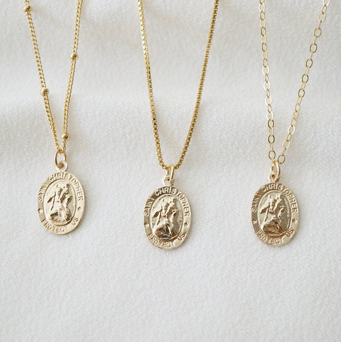 St. Christopher Traveler's Protection Gold Coin Necklace: 16" Box chain / 14K Gold Fill