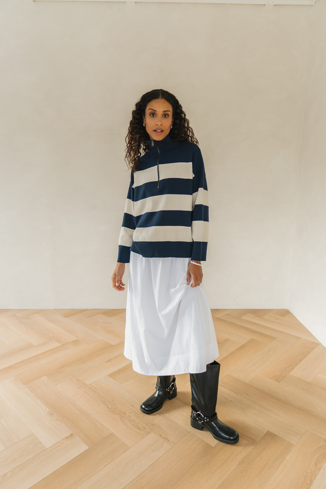 GENEVA STRIPED NAVY PULLOVER