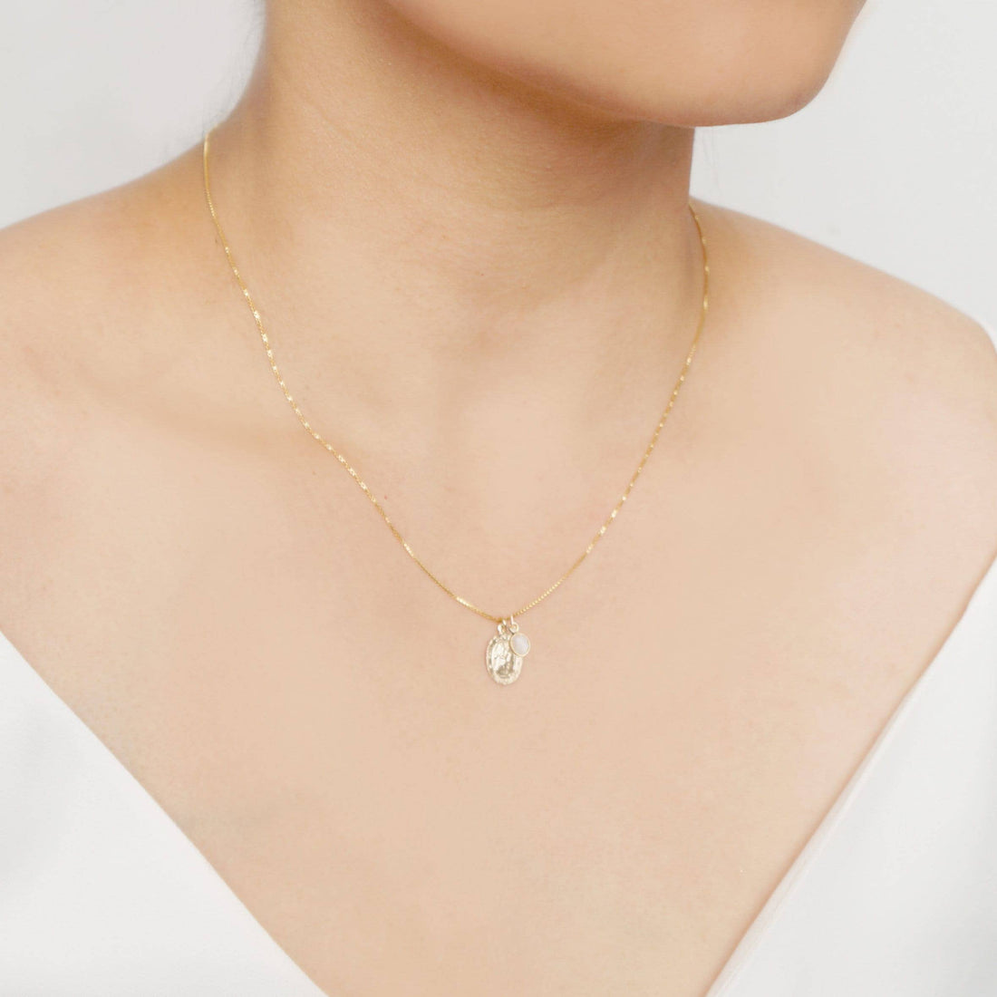 Traveler's Protection Gold Coin Medallion Moonstone Necklace
