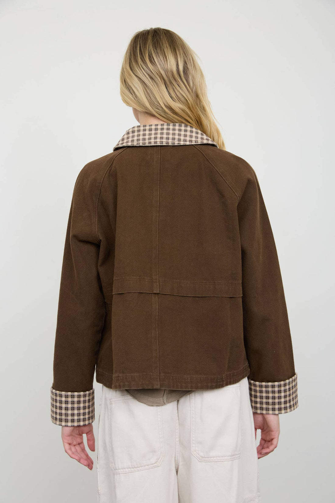 GINGHAM COLLAR CONTRAST JACKET