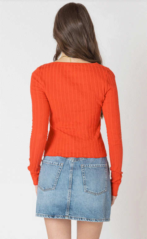 CANDY RED BUTTON FRONT TOP