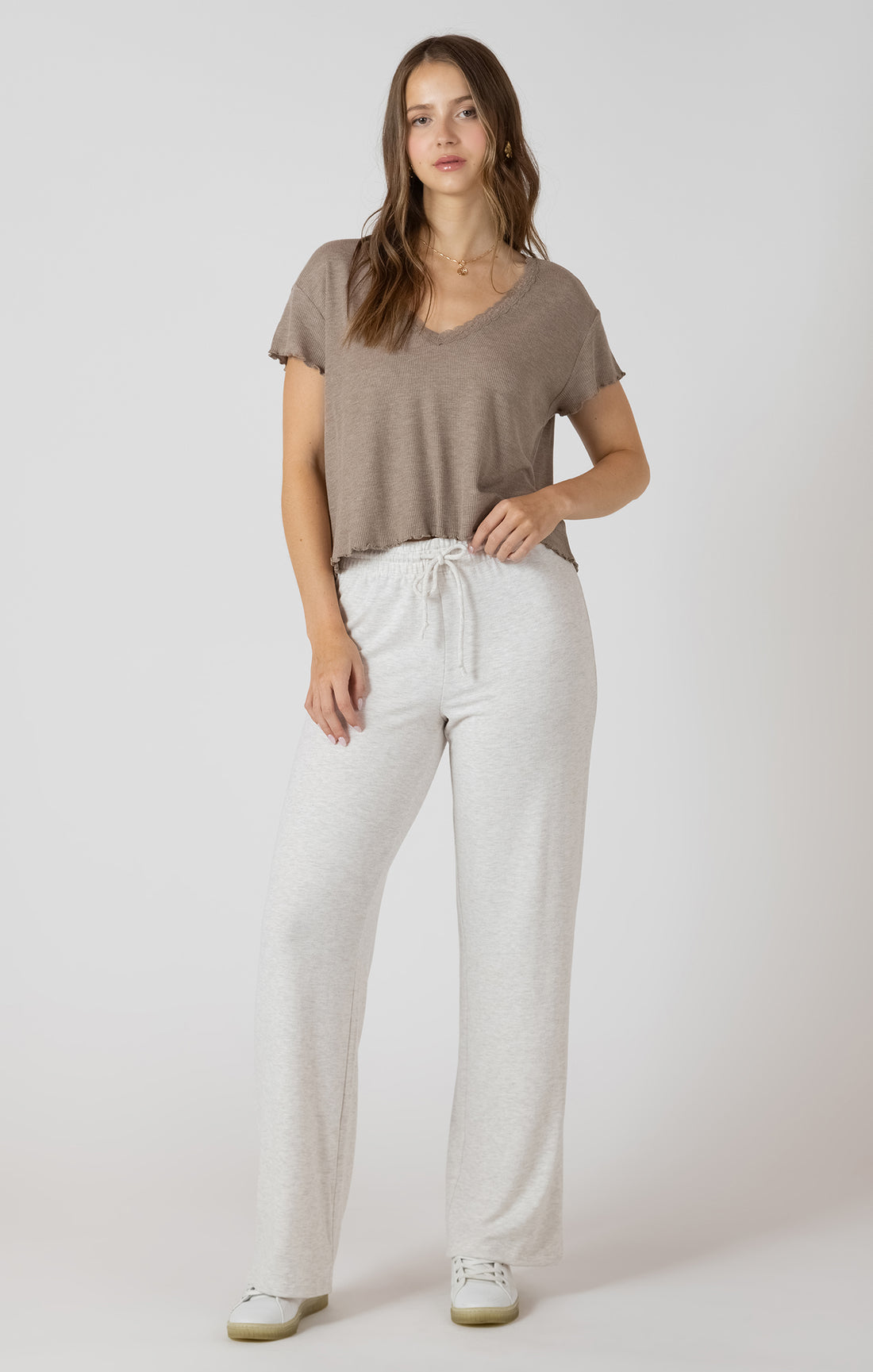 LACE TRIM WAFFLE TOP