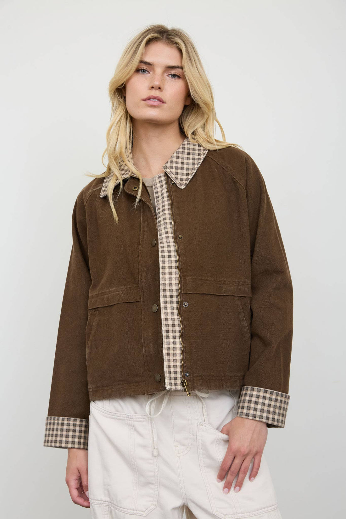 GINGHAM COLLAR CONTRAST JACKET