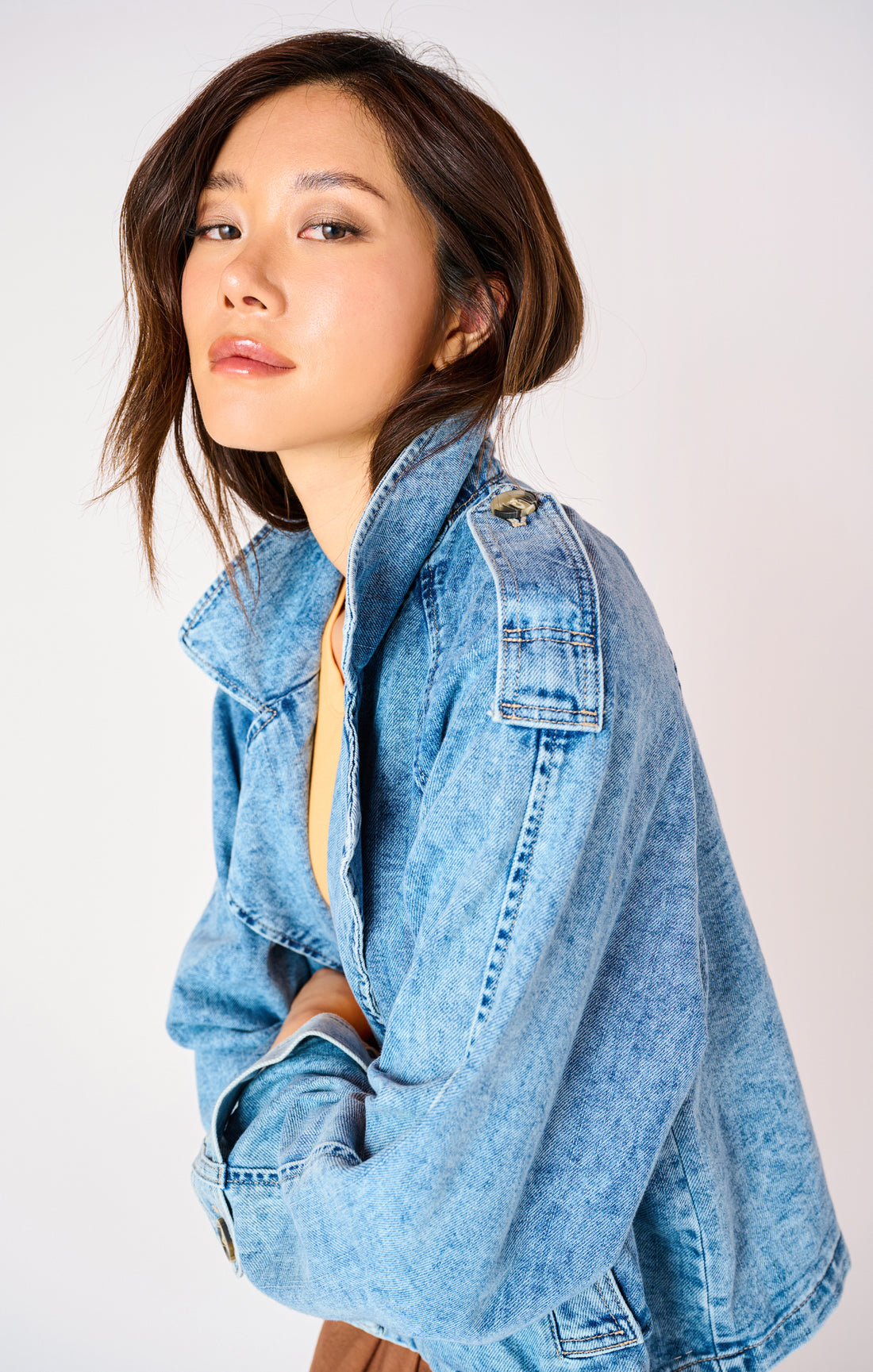 DENIM MINI TRENCH COAT